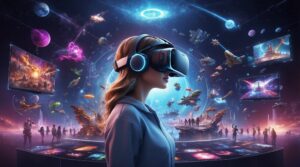 uma mulher usando óculos de realidade virtual