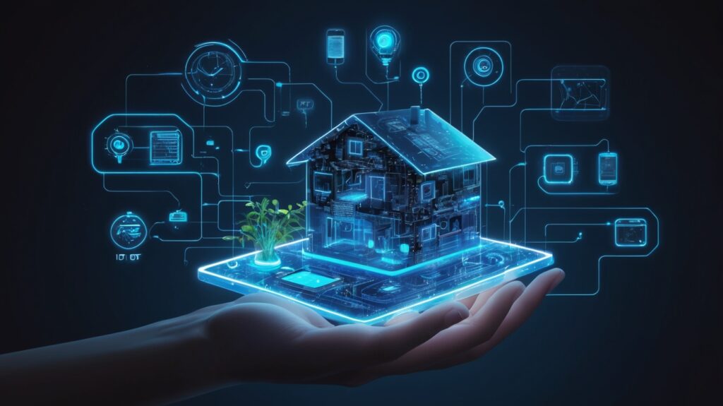 Uma imagem conceitual e moderna da Internet das Coisas (IoT).