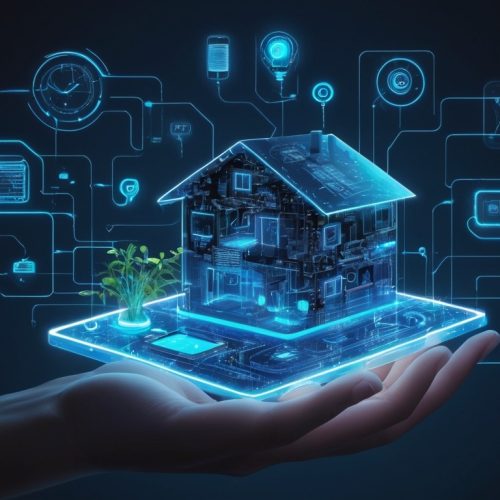 Uma imagem conceitual e moderna da Internet das Coisas (IoT).