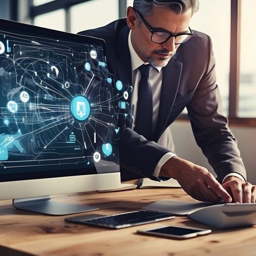 Um homem em um escritório de trabalho