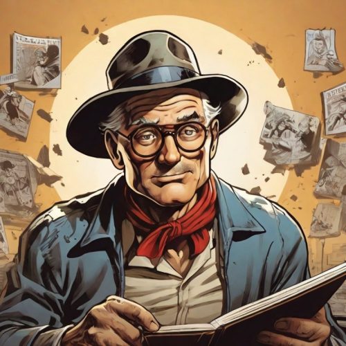 Um senhor vestido de cawboy com traços cartoonesco