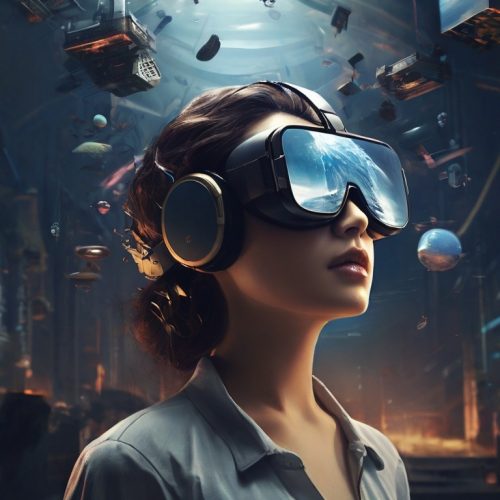 Uma menina usando óculos de realidade virtual