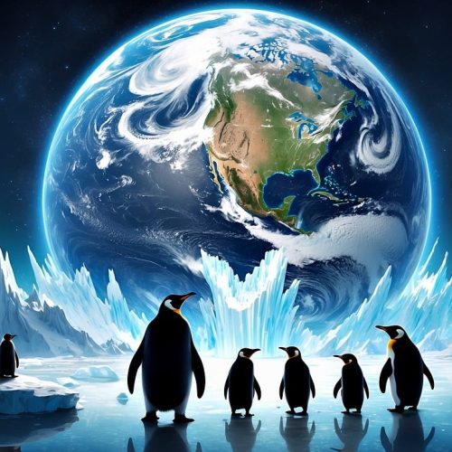 o planeta terra sendo observado por penguin
