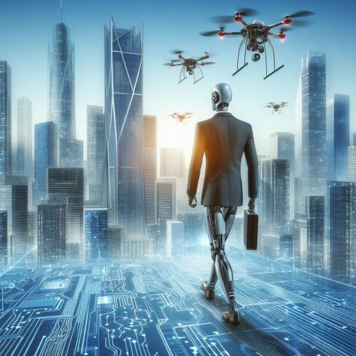 Uma pessoa caminhando ate um cidade onde há tendências do mercado de tecnologia